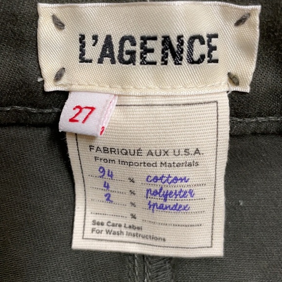 L’AGENCE Margot Crop Skinny Jeans Ivy Green High-Rise Coated Stretch Denim Sz 27 - Picture 5 of 12